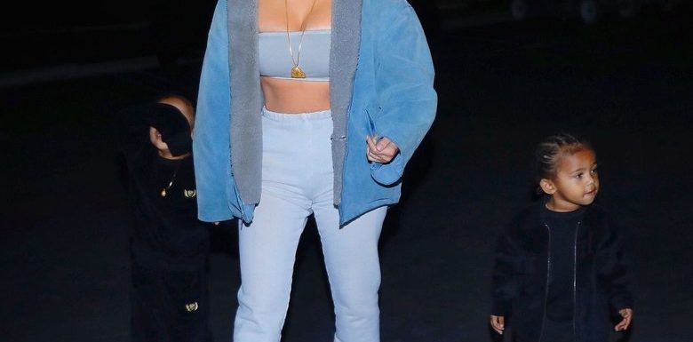 Kim Kardashian West Channels Kanye West’s Latest Yeezy 350 Boost In Blue Tint From Head To Toe