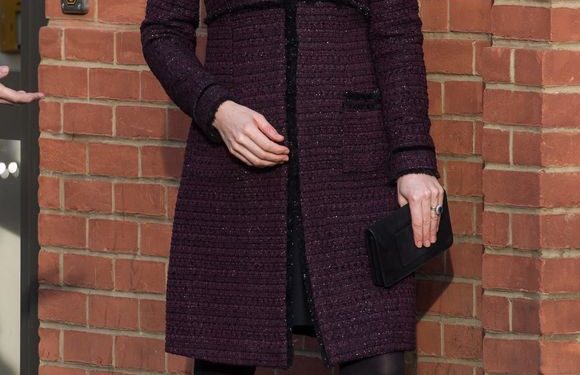 Duchess Kate is perfection in a plum Seraphine maternity coat
