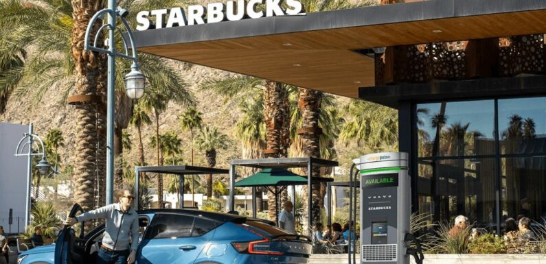 Starbucks, Volvo launch a pilot EV charging network at coffee giant’s stores